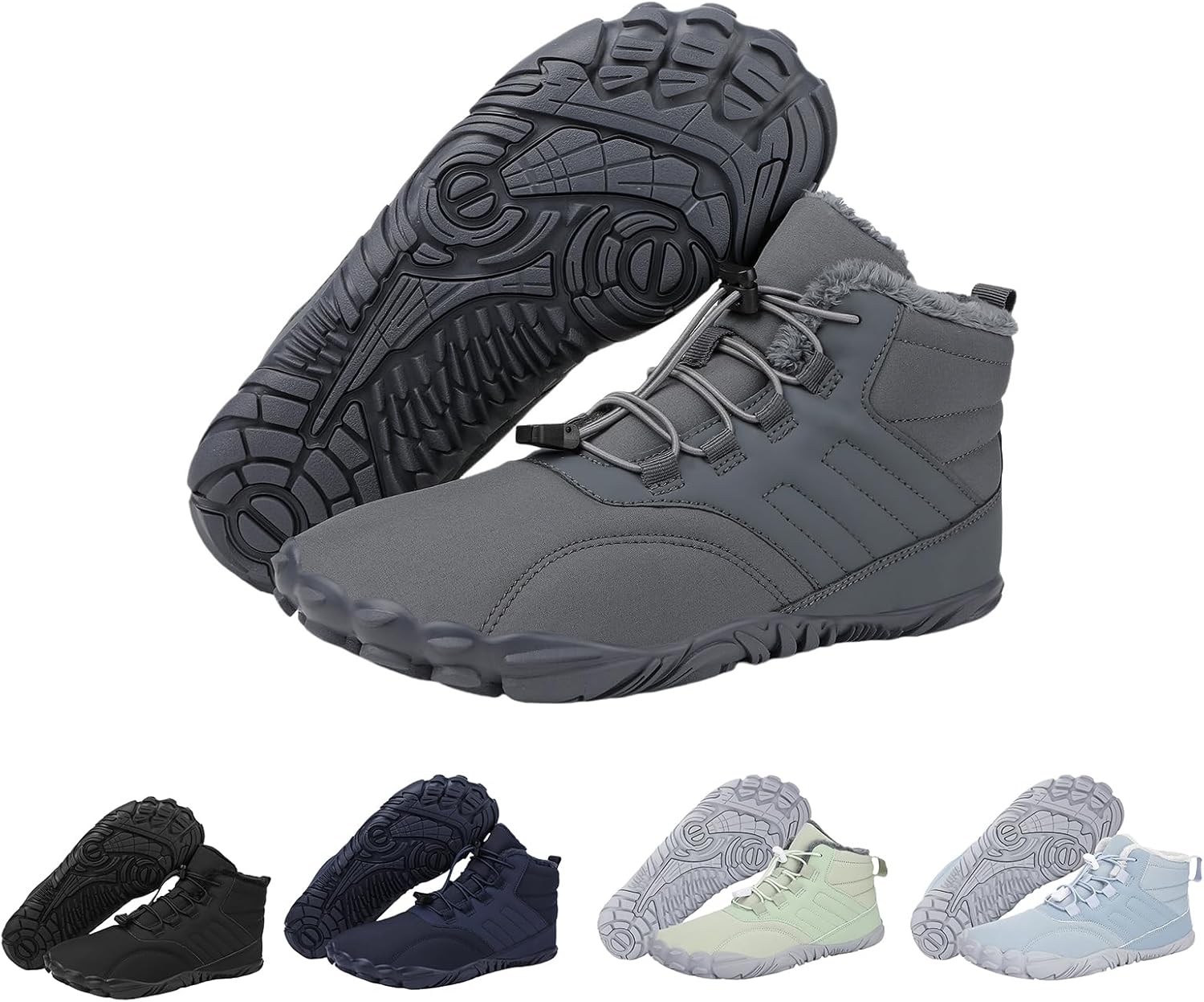 

Ботинки для походов ZWRXW, зимняя обувь, женская водонепроницаемая походная обувь с нескользящей подошвой, утепленные ботильоны с меховой подкладкой, просторным носком, унисекс, серый