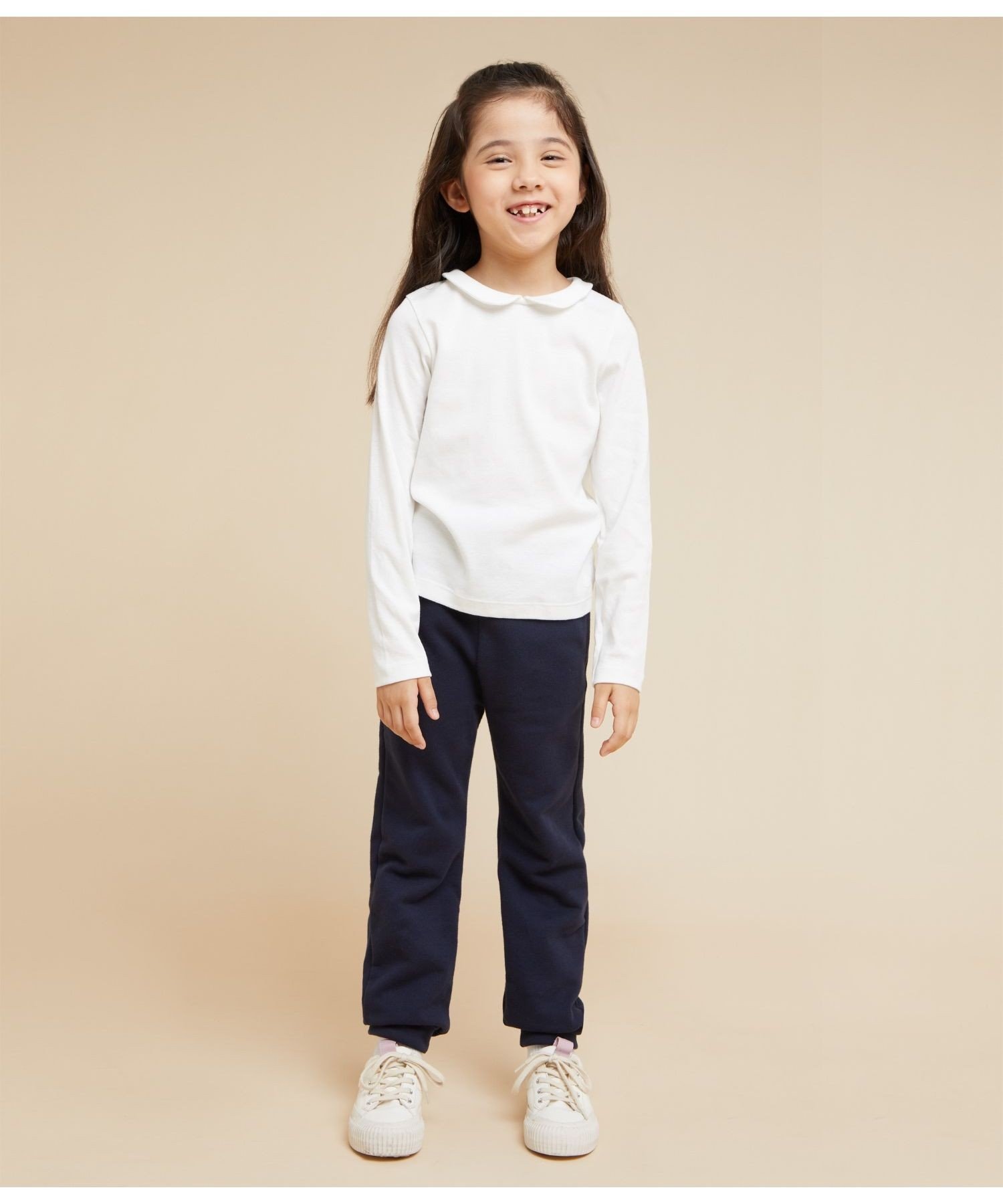 Футболка с длинными рукавами и воротником PETIT BATEAU, Off white
