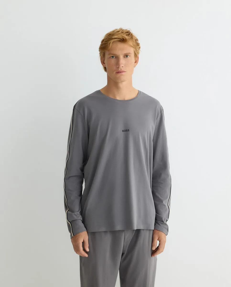 

Мужская пижамная кофта с длинным рукавом из хлопка Boss, серый