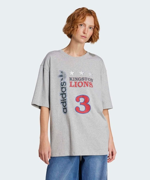 

Футболка с коротким рукавом, ретро, с принтом льва Adidas Originals, серый
