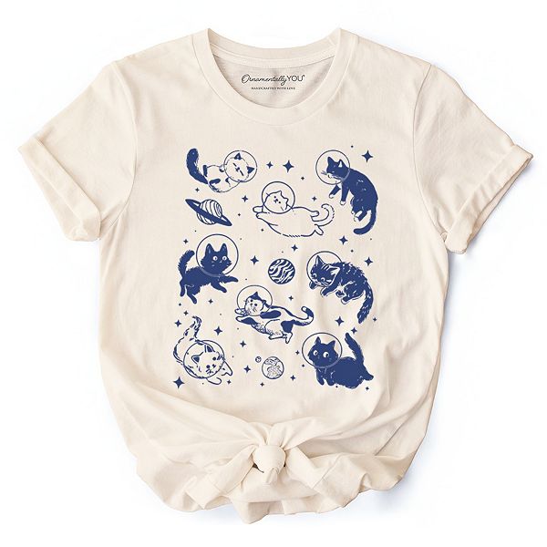 

Футболка Cats in space retro с забавным котом-космонавтом Ornamentallyyou, Natural
