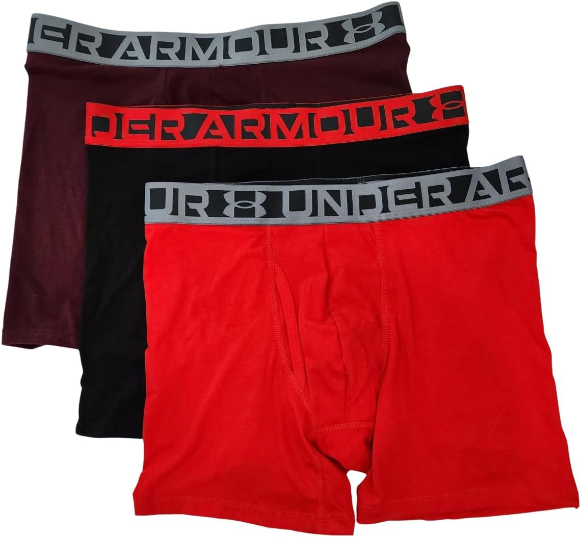 

Комплект из 3 пар трусов-боксеров Under Armour Essential Cotton Boxerjock с внутренним швом 6 дюймов, Red, Maroon, Black 600