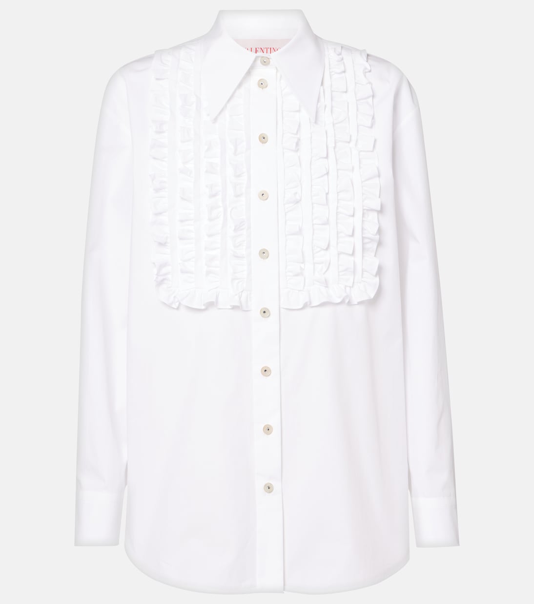 

Рубашка из хлопкового поплина с оборками Valentino, Bianco