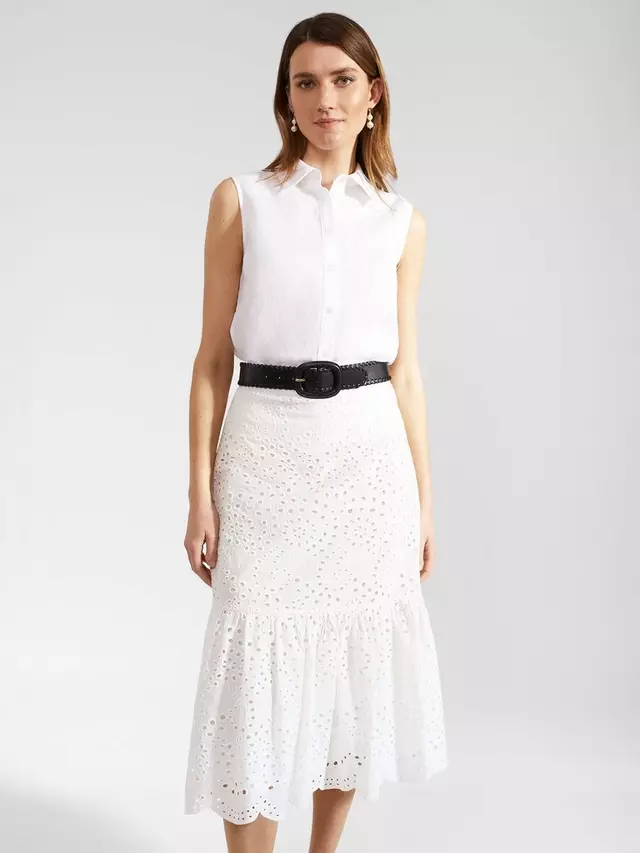 

Юбка Hobbs Jemma Broderie Anglaise Frill Hem Midi, белый