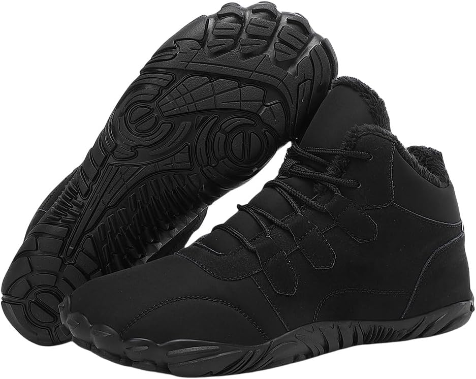 

Зимние ботинки для пеших прогулок для женщин и мужчин, противоскользящие, водостойкие, с подошвой нулевого перепада, с широким носком, теплые ботильоны на щиколотку, унисекс, обувь для активного отдыха Kvotuu, черный