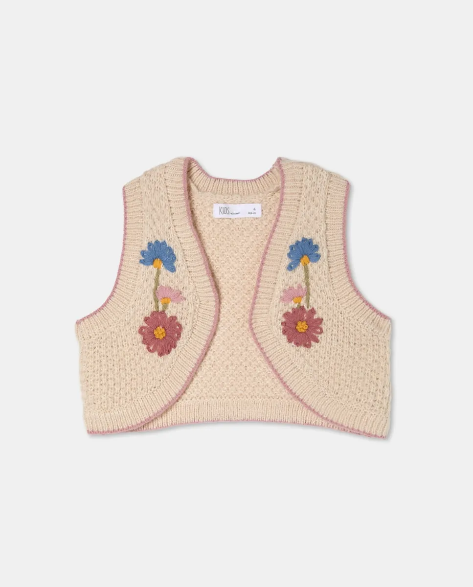 

Жилет с открытой передней частью с вышивкой для девочки Kids El Corte Inglés, белый