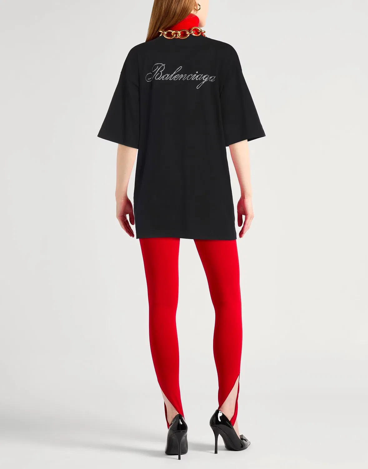 Футболка оверсайз с аппликациями и кристаллами BALENCIAGA черный — фото 3