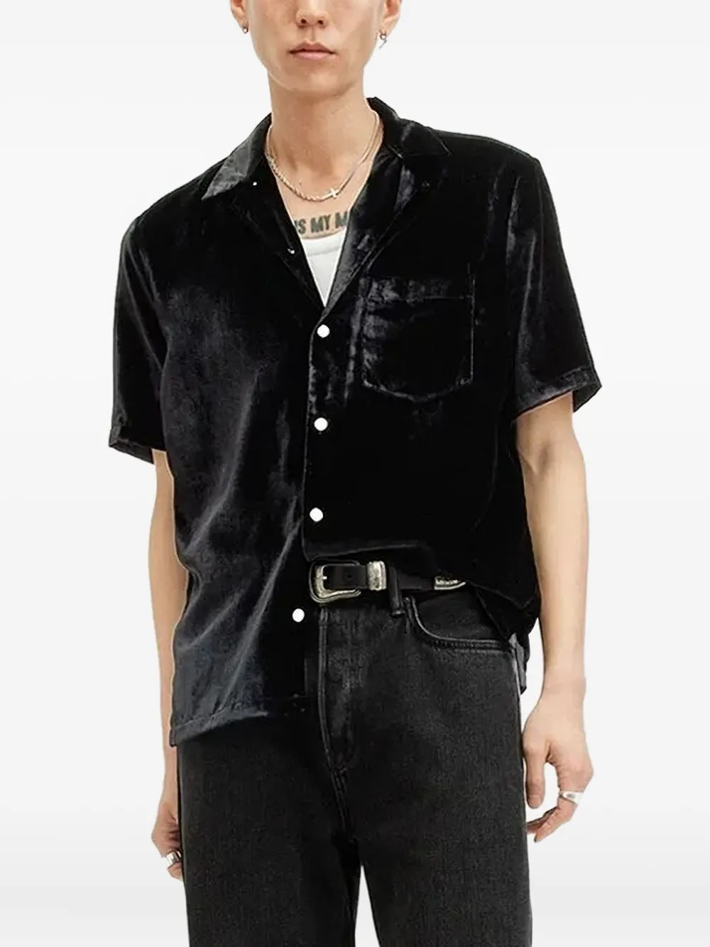 

Рубашка с короткими рукавами из бархата Runa AllSaints, черный