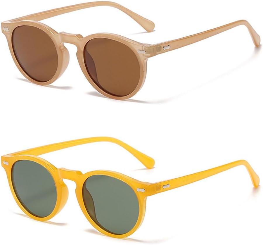 

Круглые поляризованные солнцезащитные очки в стиле ретро для женщин и мужчин, классические круглые солнцезащитные очки с защитой от УФ-излучения для ношения на открытом воздухе Ridering, Coffee+orange