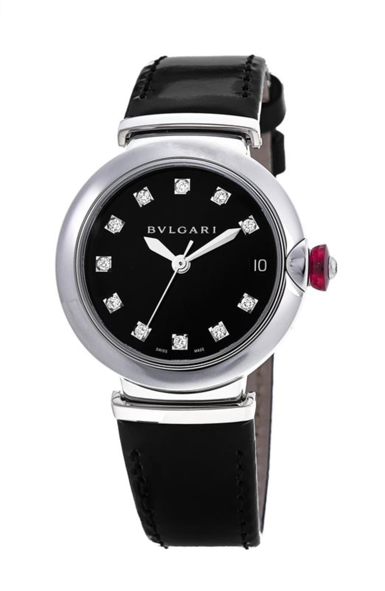 

Женские часы Bulgari Lvcea с черным бриллиантовым циферблатом и кожаным ремешком 103503