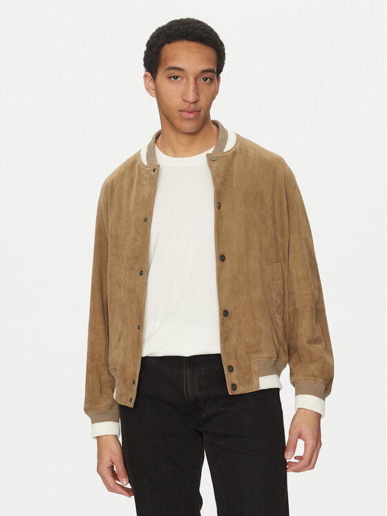 

Кожаная куртка relaxed fit Ledam 50534326 Hugo, бежевый