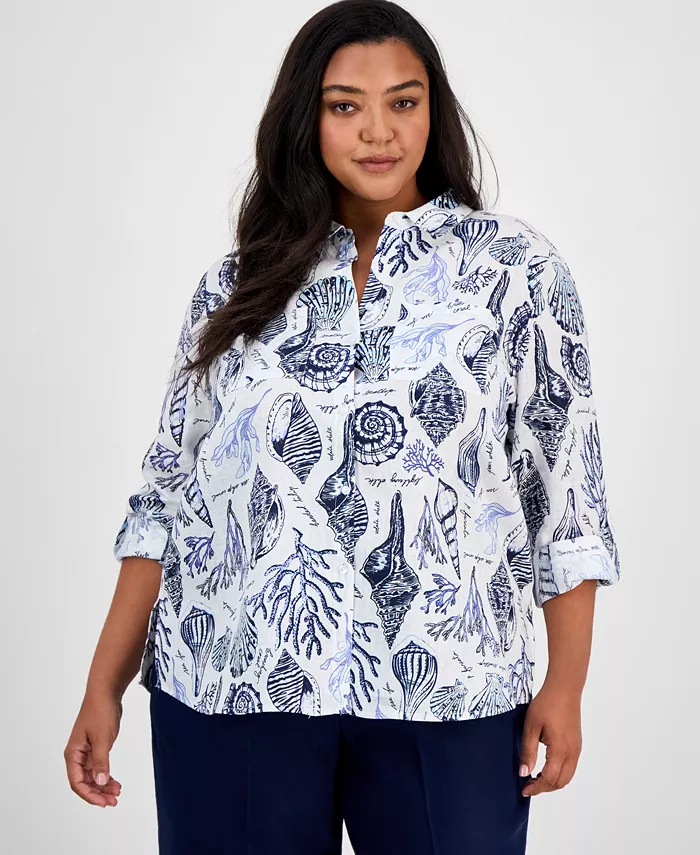 

Женская льняная рубашка Plus Size Toile Affar на пуговицах Charter Club, белый