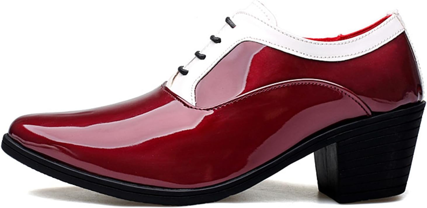 

Мужские лакированные оксфорды на шнурках с массивным низким каблуком, заостренным носком, двуцветные деловые туфли-лоферы, дерби для офиса, выпускного, вечера и свадьбы Abborora, красный