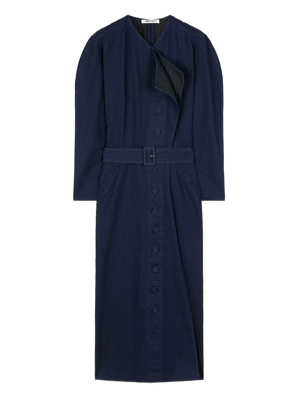 

Шикарное платье миди в тонкую полоску с поясом Ports 1961, синий