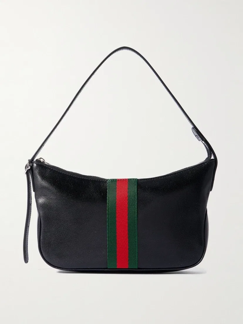 Кожаная сумка через плечо Lunetta с отделкой тесьмой GUCCI, черный