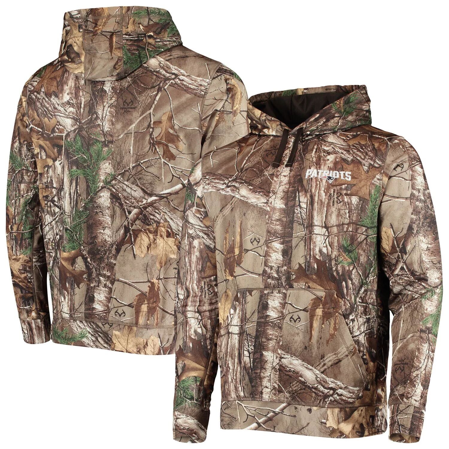 

Мужской флисовый пуловер с капюшоном Dunbrooke Realtree Camo New England Patriots Circle Champion Tech