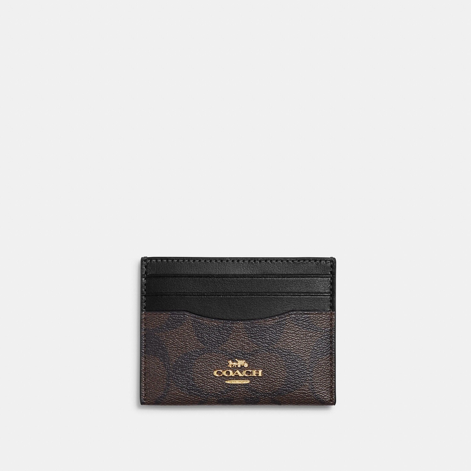 

Тонкий чехол для визиток Coach Outlet из фирменной парусины, цвет Gold/Brown Black