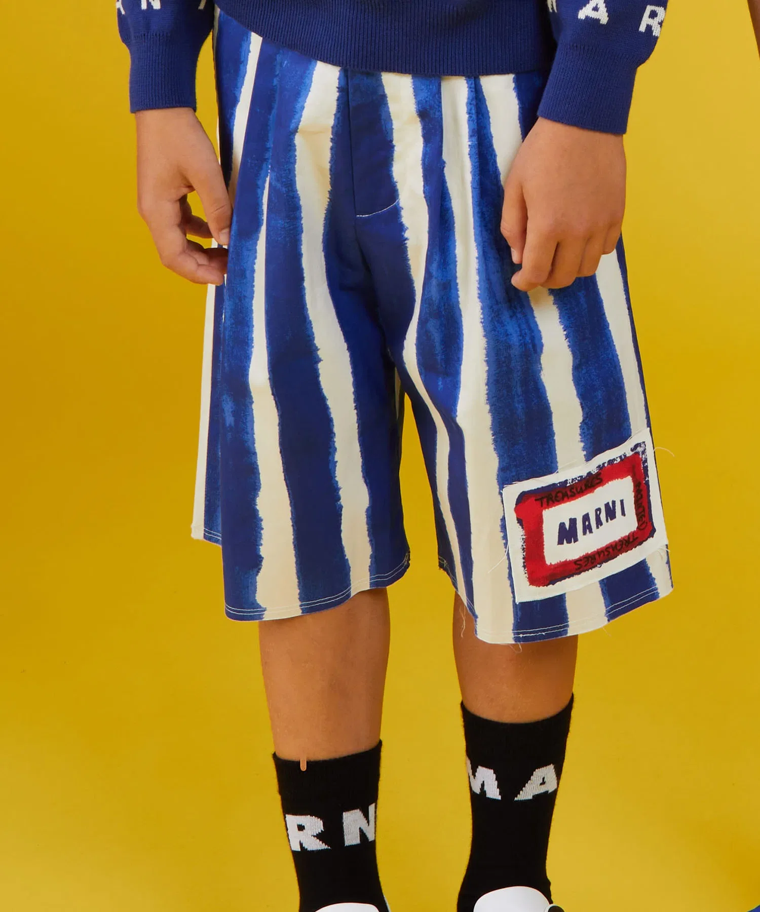 Унисекс шорты в полоску с логотипом MARNI синие