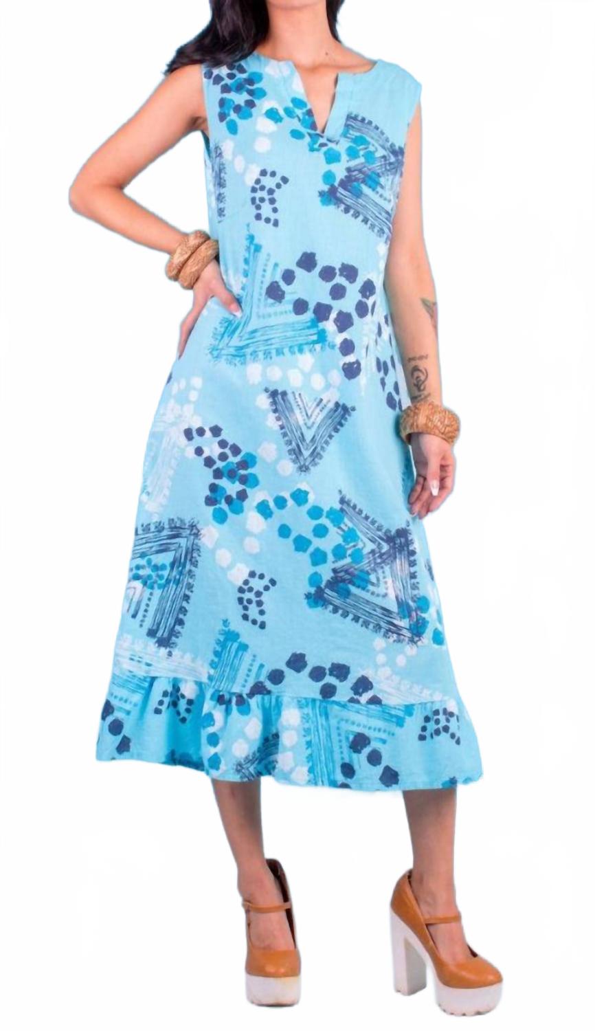 

Платье миди из льна в стиле трайбл бирюзового цвета Gigi Moda, бирюзовый