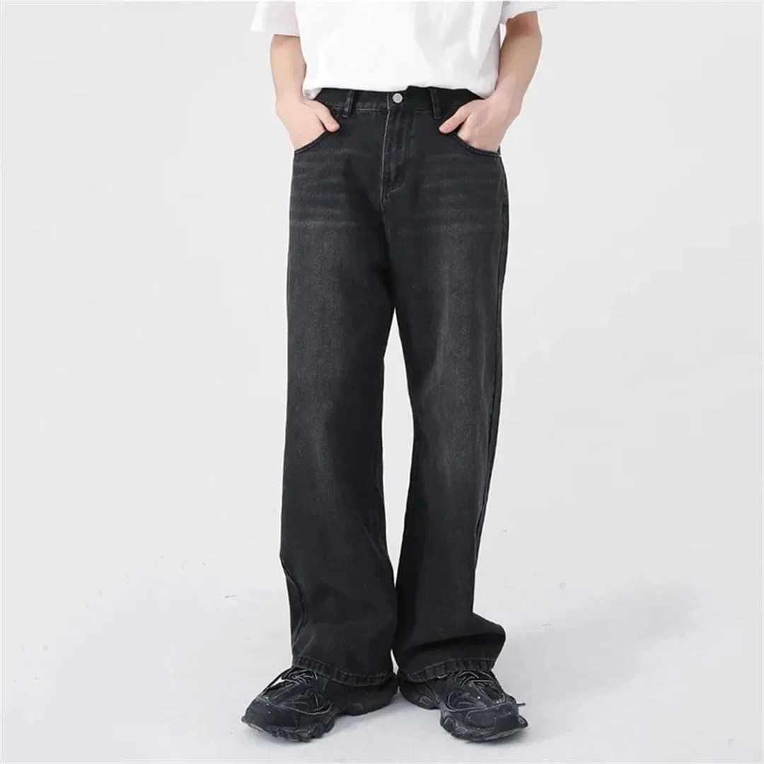 Джинсы прямые широкие, Men's Jeans Straight Wide Leg Pants Fashion Vintage Trousers Fashion, 1144 — фото 2