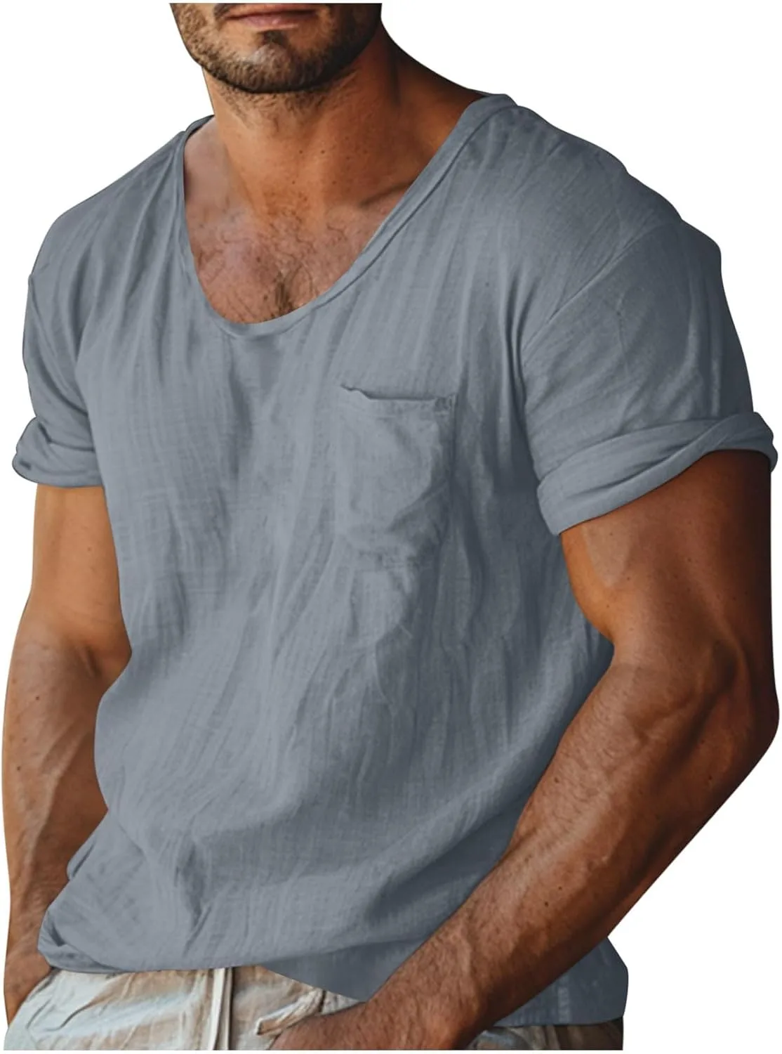 

Мужская футболка с круглым вырезом и карманом, свободный крой, легкая FZYLQY