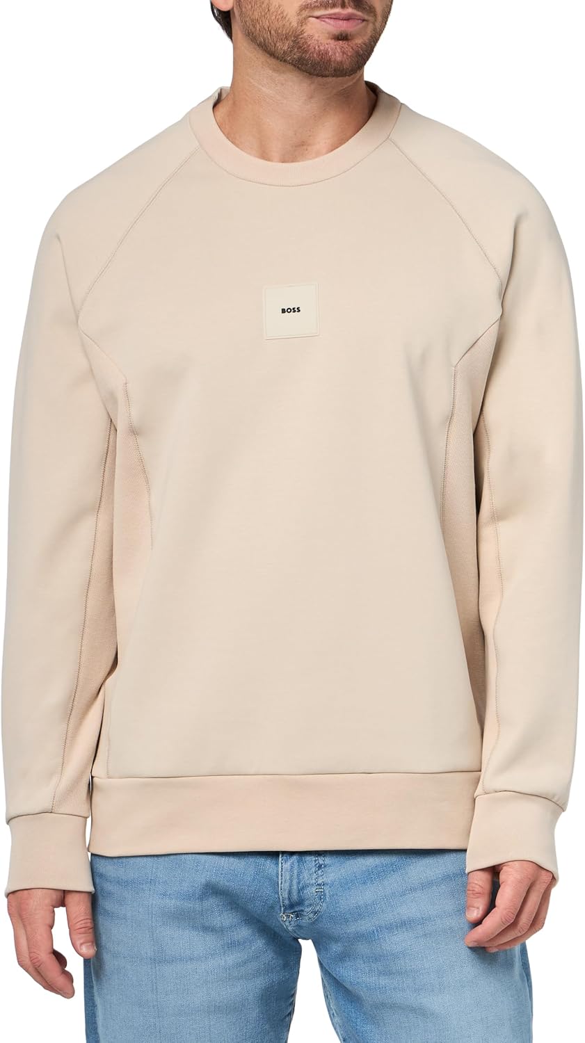 

BOSS мужской свитшот с логотипом-значком из хлопкового микса, Peyote Beige