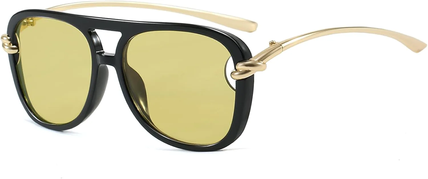 

Ретро-солнцезащитные очки-авиаторы для женщин и мужчин. Модные солнцезащитные очки-авиаторы большого размера в стиле 70-х. Винтажные очки YouthMall, Black/Yellow