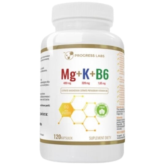 

Mg + K + Vit B6, Витаминный комплекс, 120 капсул. Progress Labs