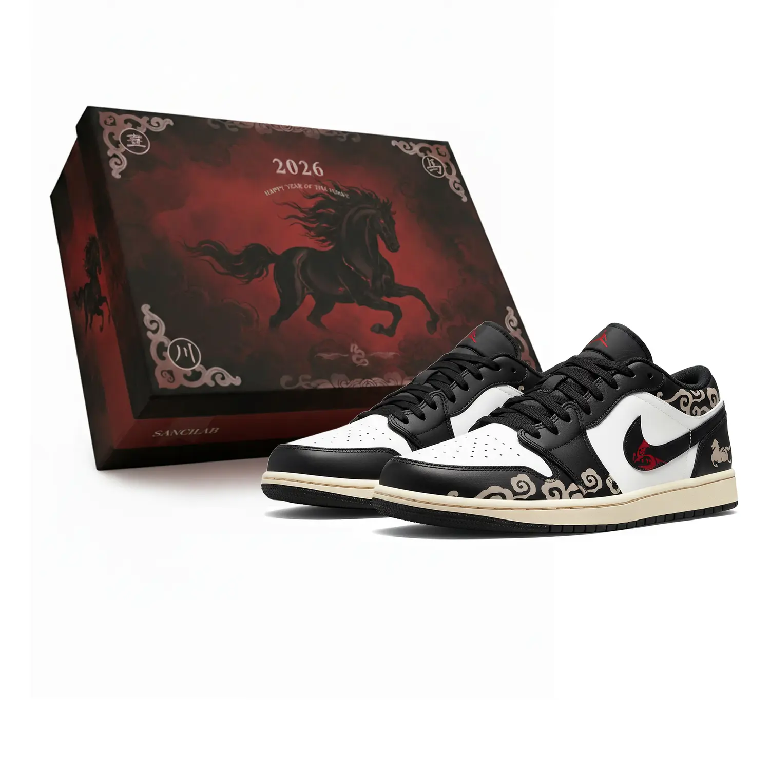 

Air 1 Low CNY Horse Year, Three Times Lab, Cloud Horse Stunning Box Abrasion Resistant Low top Jordan, черный