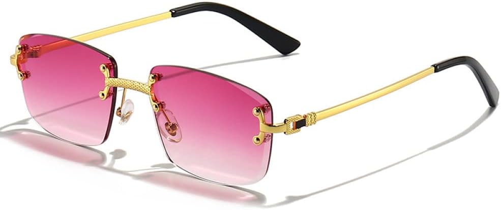 

Панк-очки, маленькие прямоугольные, для мужчин и женщин, дизайнерские, без оправы, с градиентными линзами, металлические, солнцезащитные очки для мужчин, UV400 MTZJH, C09 Gold Lav Purple