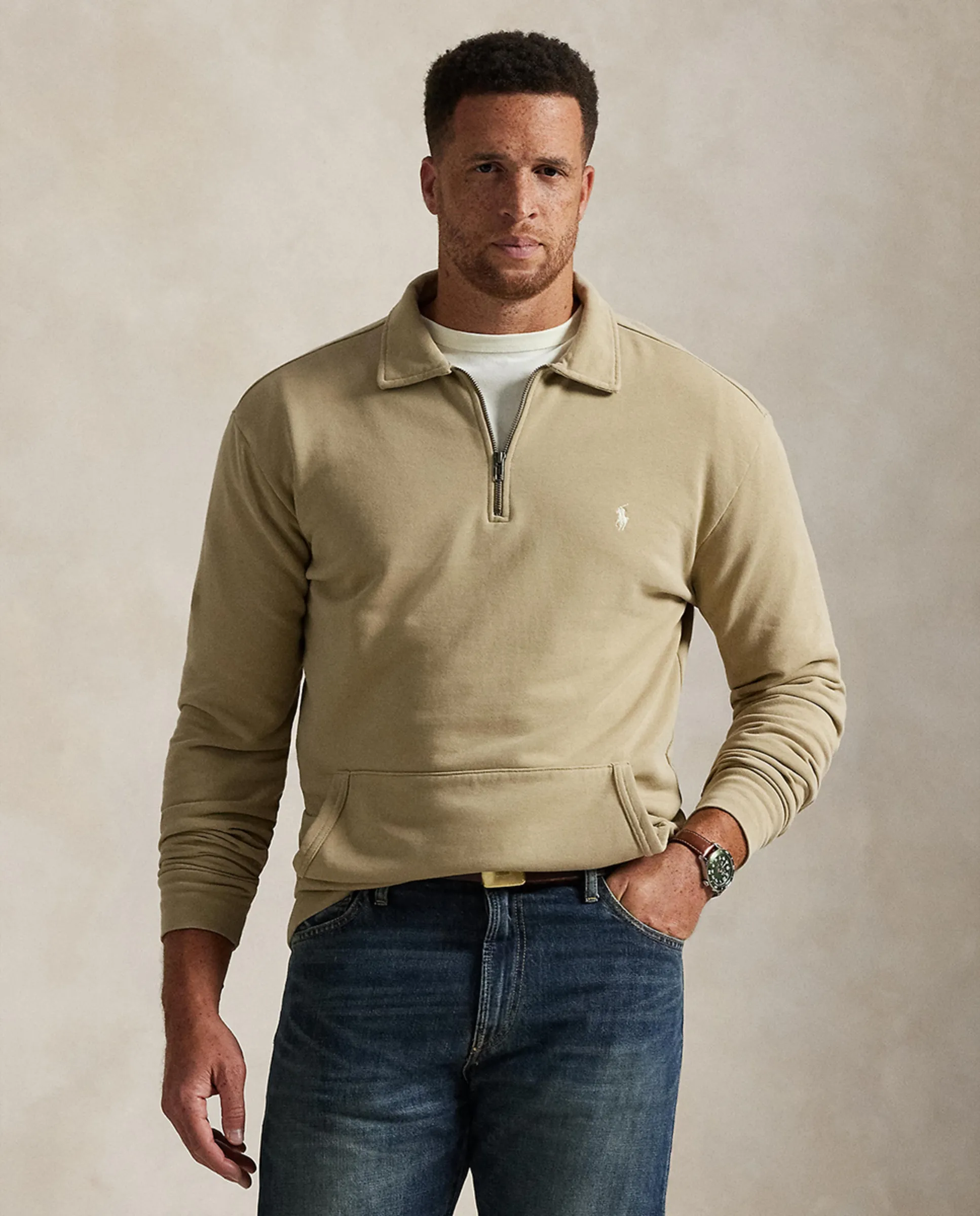 

Мужская флисовая толстовка на молоке больших размеров Polo Ralph Lauren, бежевый