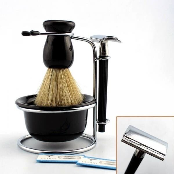 

The Double Edged Razor Pack Набор для бритья черной бороды Чаша и подставка для бритвенной щетки Lewer