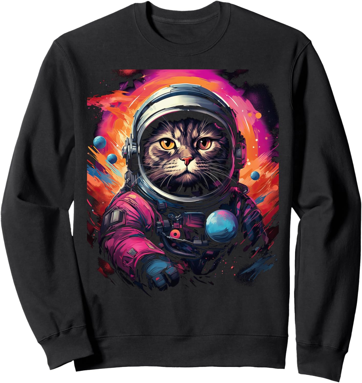 

Толстовка с изображением котенка в стиле «Космос и галактика НЛО» и астрокробатическим рисунком Astrokitty For Cat And Space Fans, черный