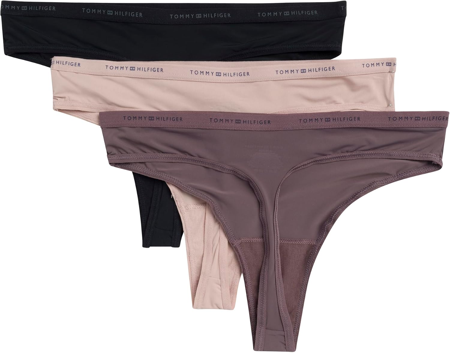 Женские стринги Tommy Hilfiger из микрофибры с эластичным поясом, упаковка 3 шт., Balanced Beige/Sparrow/Black — фото 2