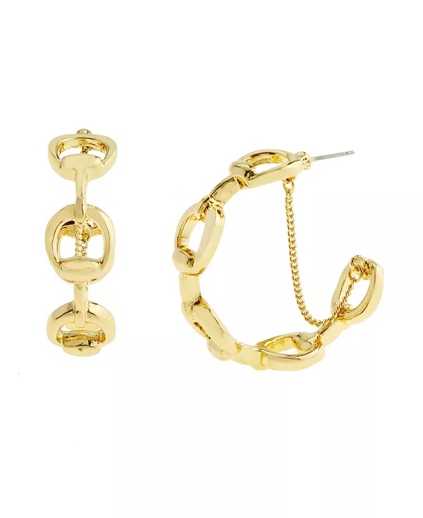 

Золотые студенческие серьги-кольца с цепочкой C-звеньев Steve Madden, gold