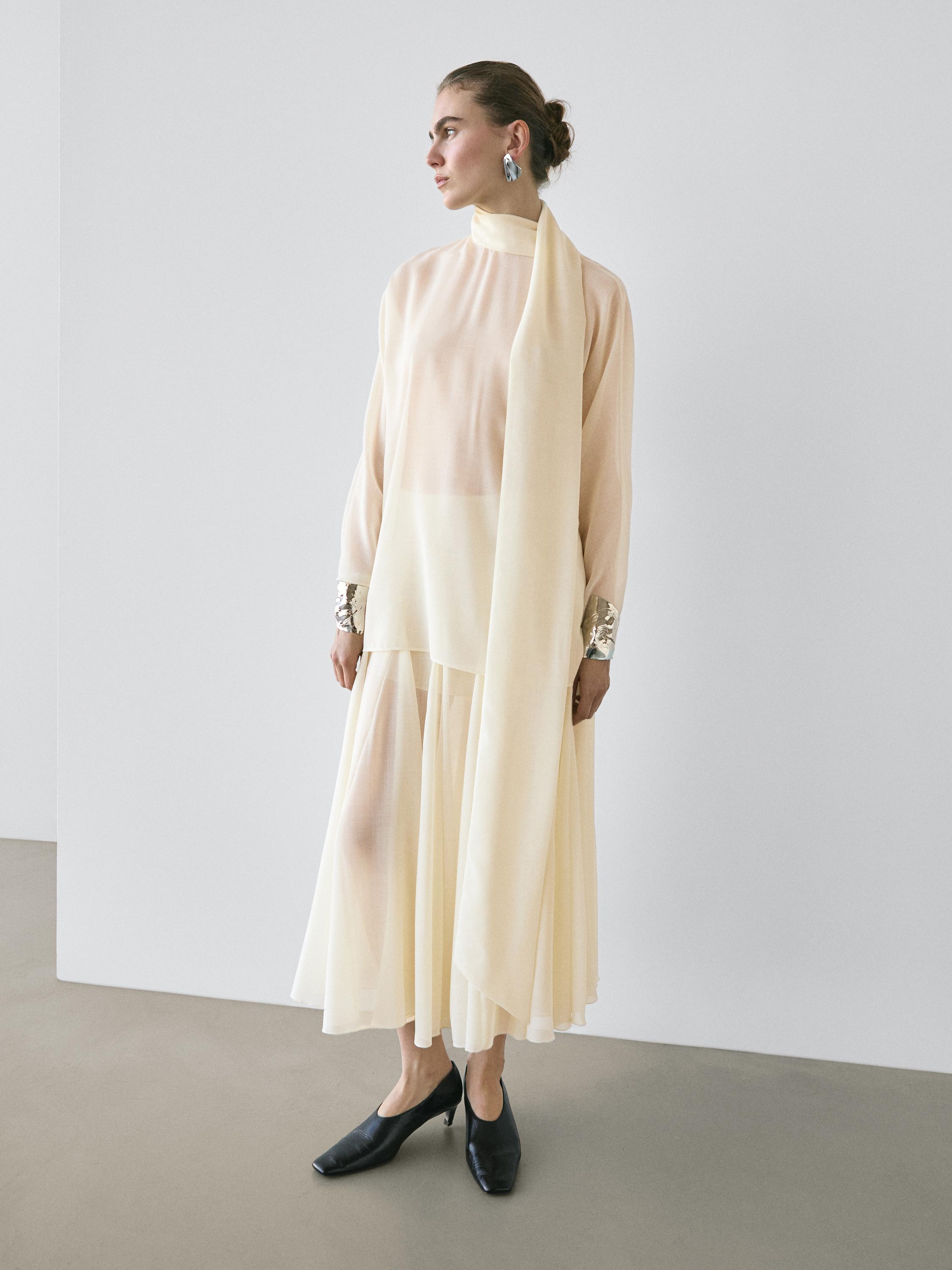 

Летящая миди-юбка с воланом - Studio Massimo Dutti, cream