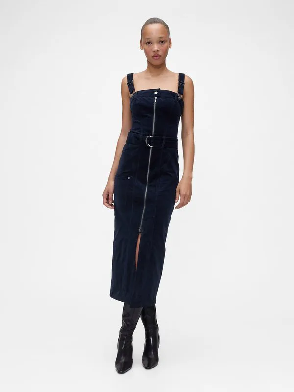 Вельветовое платье-миди gapstudio с поясом, повседневное платье Gap, New Navy