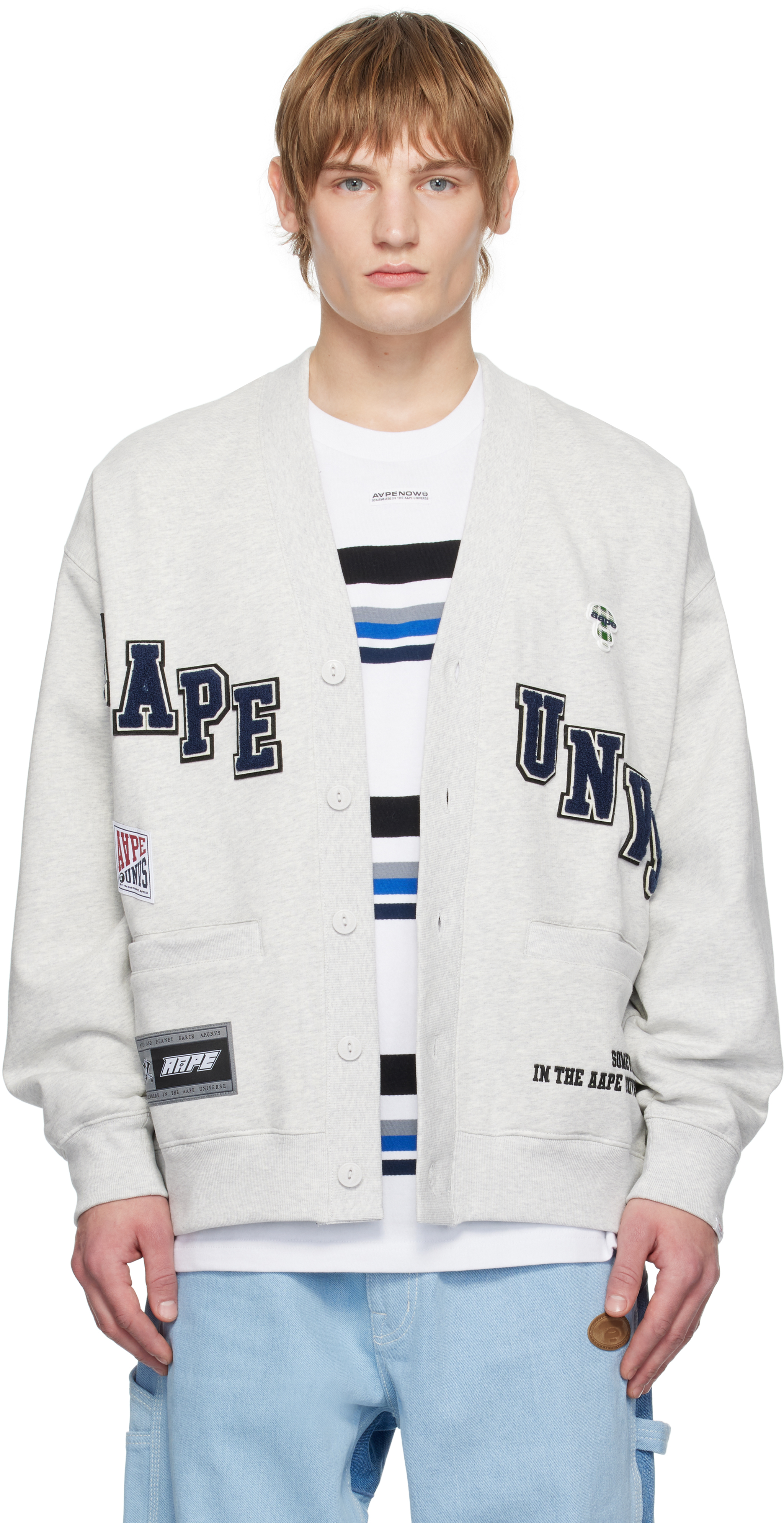 

Серый кардиган на пуговицах с несколькими логотипами AAPE by A Bathing Ape