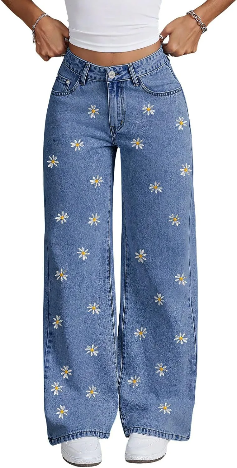 

ebossy женские брюки палаццо с вышивкой daisy floral