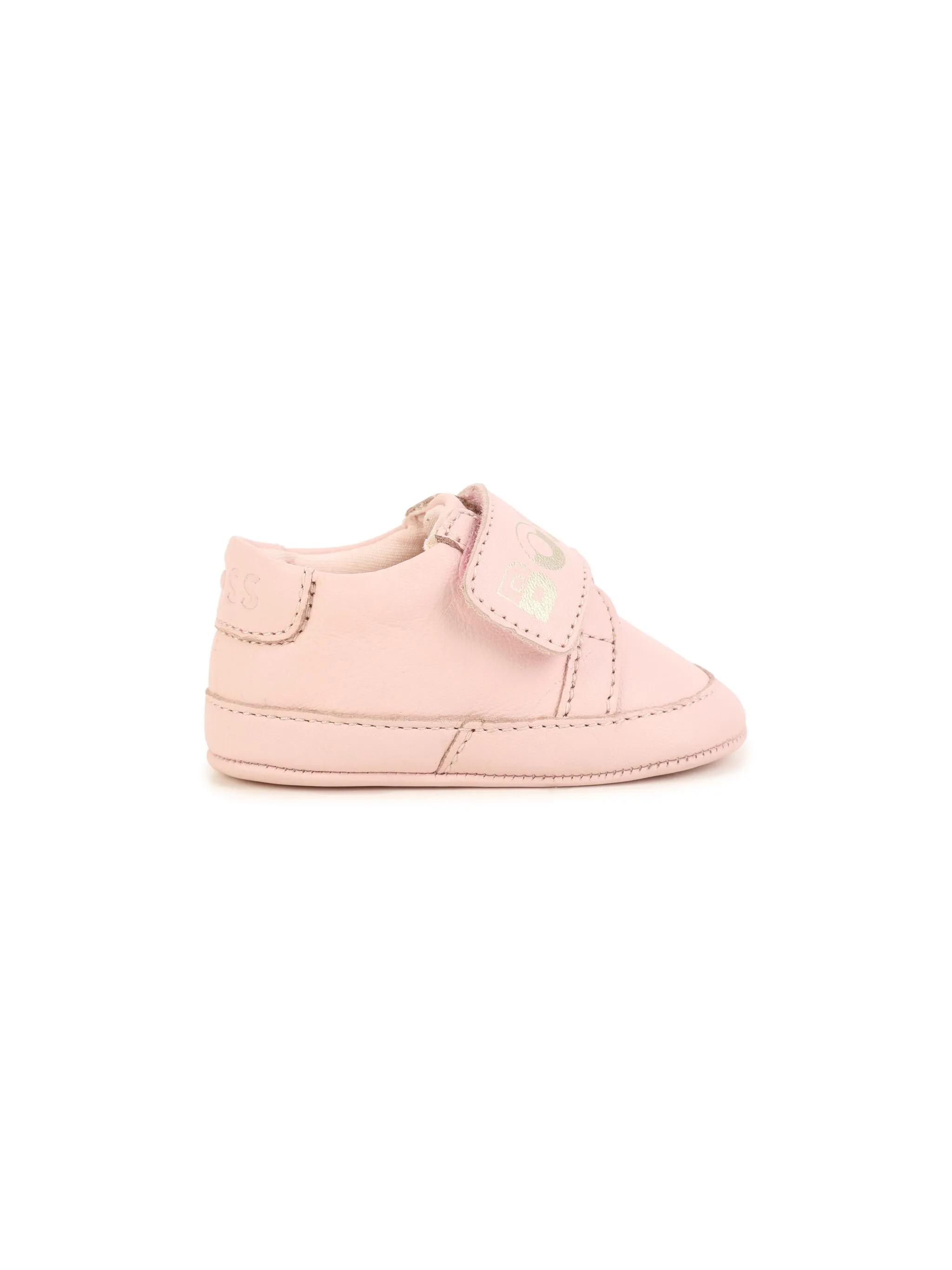 Кожаные тапочки с надписью на логотипе Boss Kidswear, розовый — фото 2