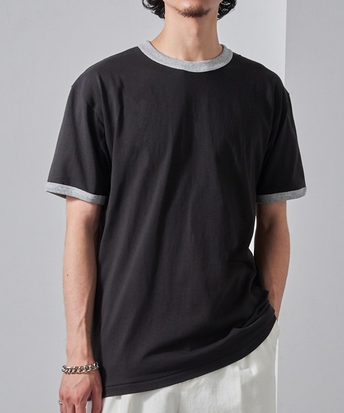 

Футболка с контрастной отделкой и вышивкой крестиком College Ringer OE1121 CROSS & STITCH, серый