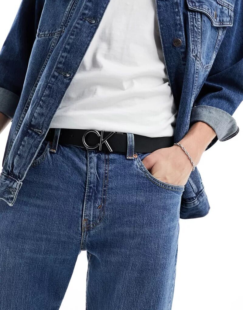 

Черный ремень Calvin Klein с металлической пряжкой и логотипом CK, ширина 35 мм