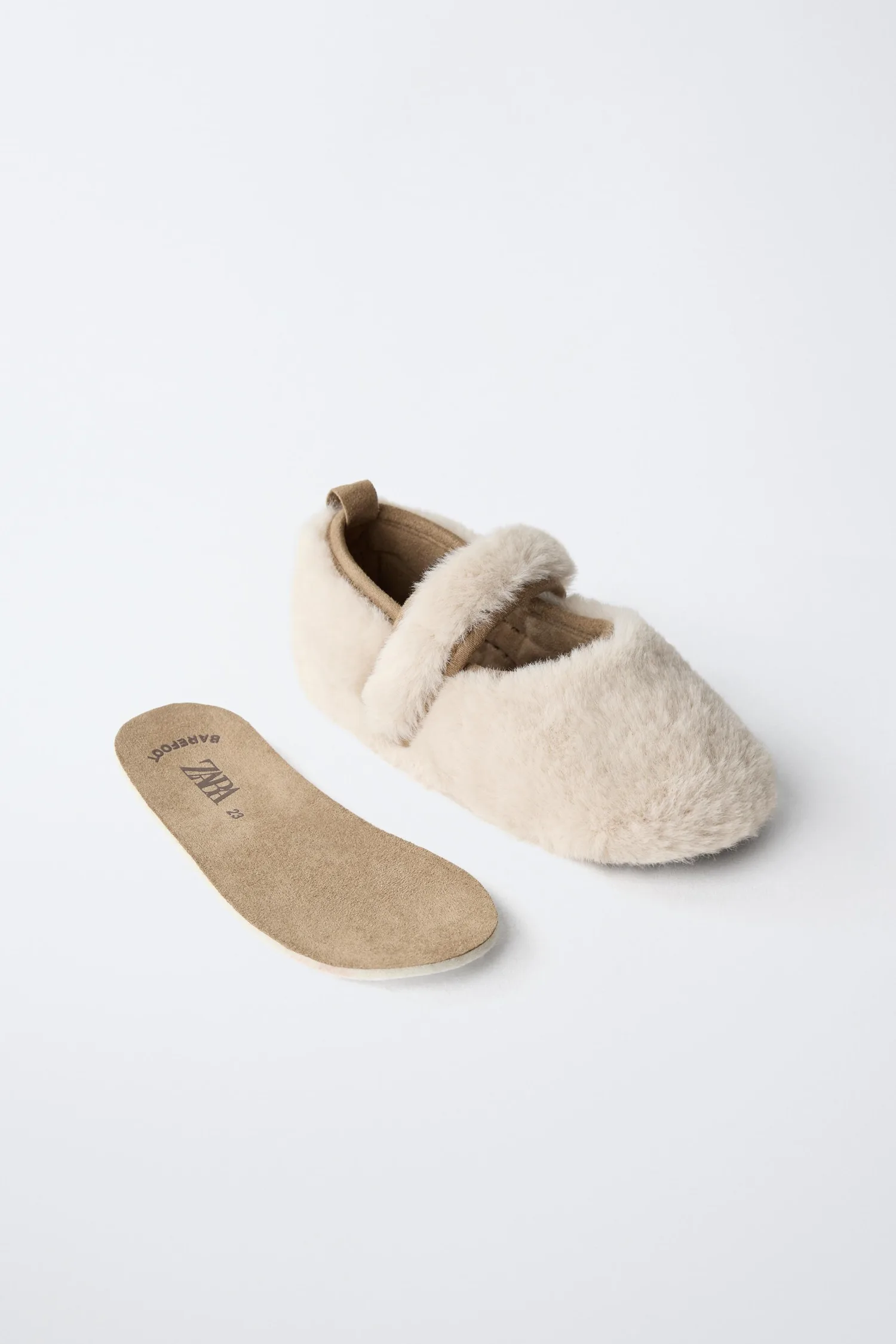Туфли lined barefoot ballerinas Zara, экрю/белый — фото 4