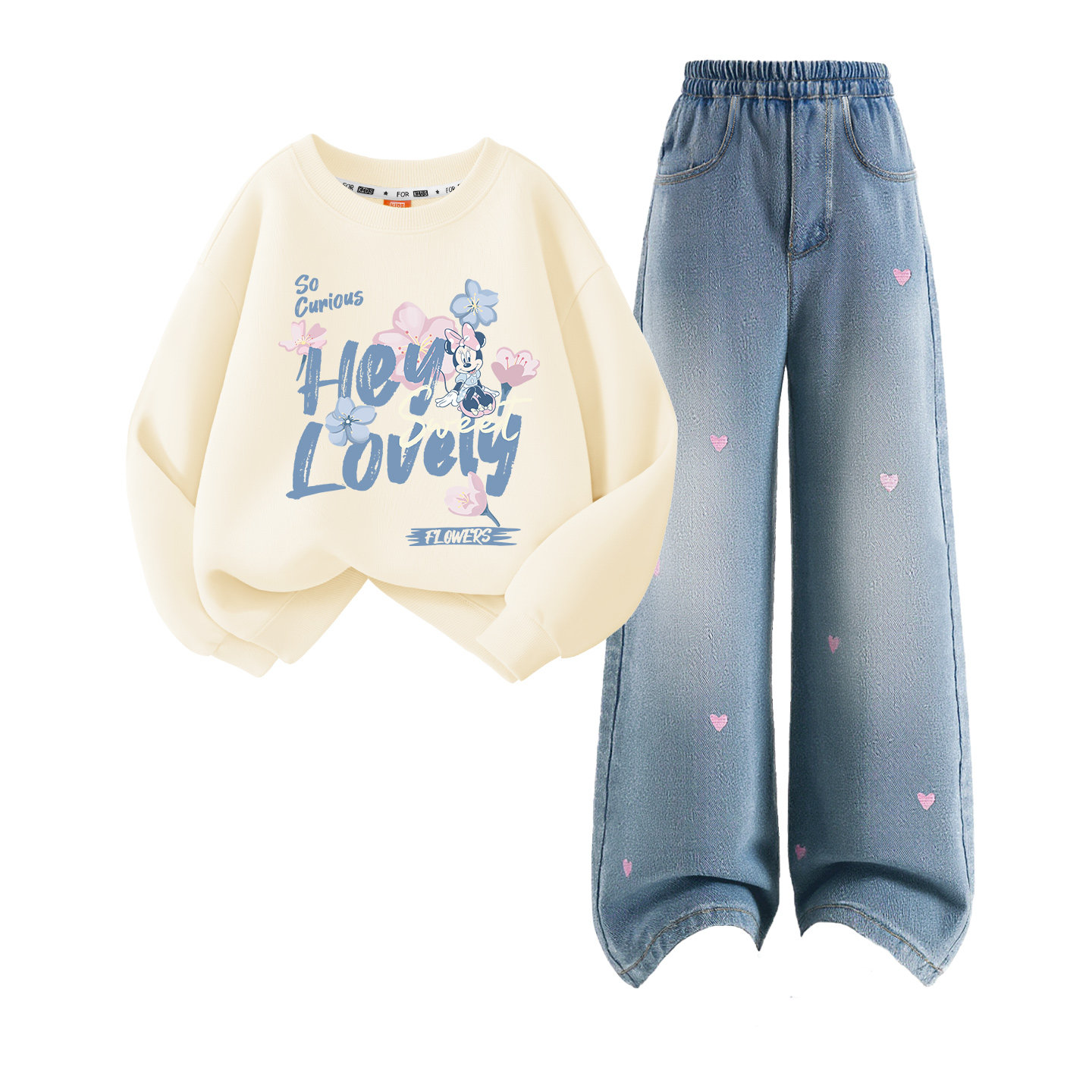 

Детская повседневная спортивная одежда Disney, Light Heather Beige White+Solid Color Sea Salt Blue