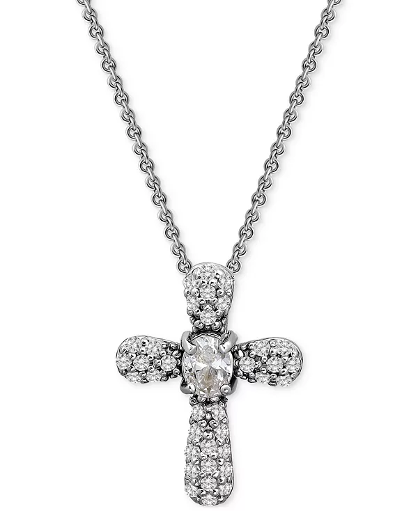 

Ожерелье с подвеской-крестом из кубического циркония (1/2 карата) из 18-каратного золота на стерлинговом серебре, 16 дюймов + 2 дюйма, эксклюзивно в Macy's Giani Bernini, silver