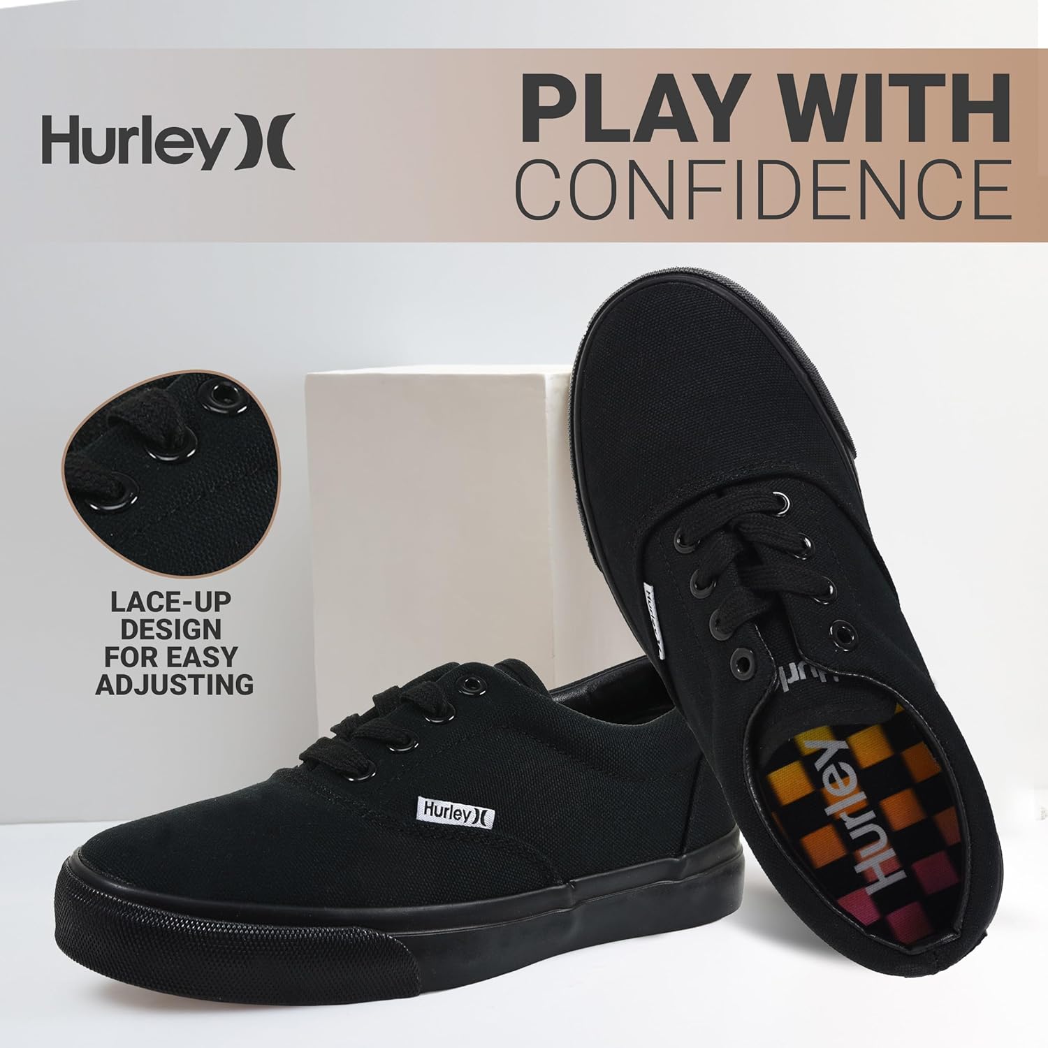 Детские кеды Hurley Marley на шнуровке - низкие кроссовки для скейтбординга для детей, спортивная обувь для мальчиков и девочек, черный — фото 2