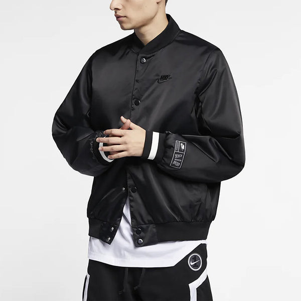 Спортивная футболка men's air solid color logo woven sports baseball jacket black Nike, черный — фото 2
