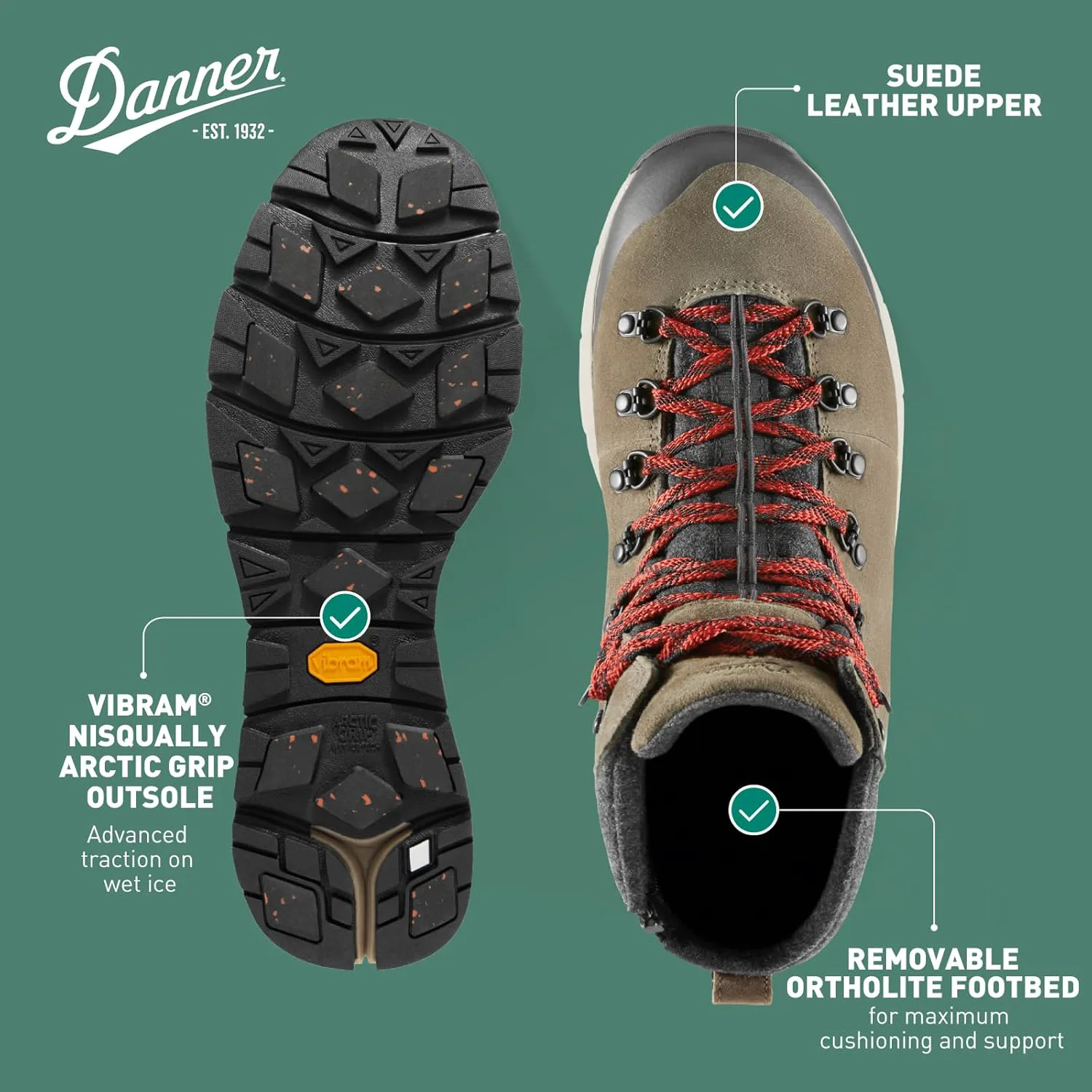Мужские водонепроницаемые туристические ботинки Danner Arctic 600 Side-Zip 7" 200G, утепленные, прочные, для любых погодных условий, коричневый/красный — фото 4
