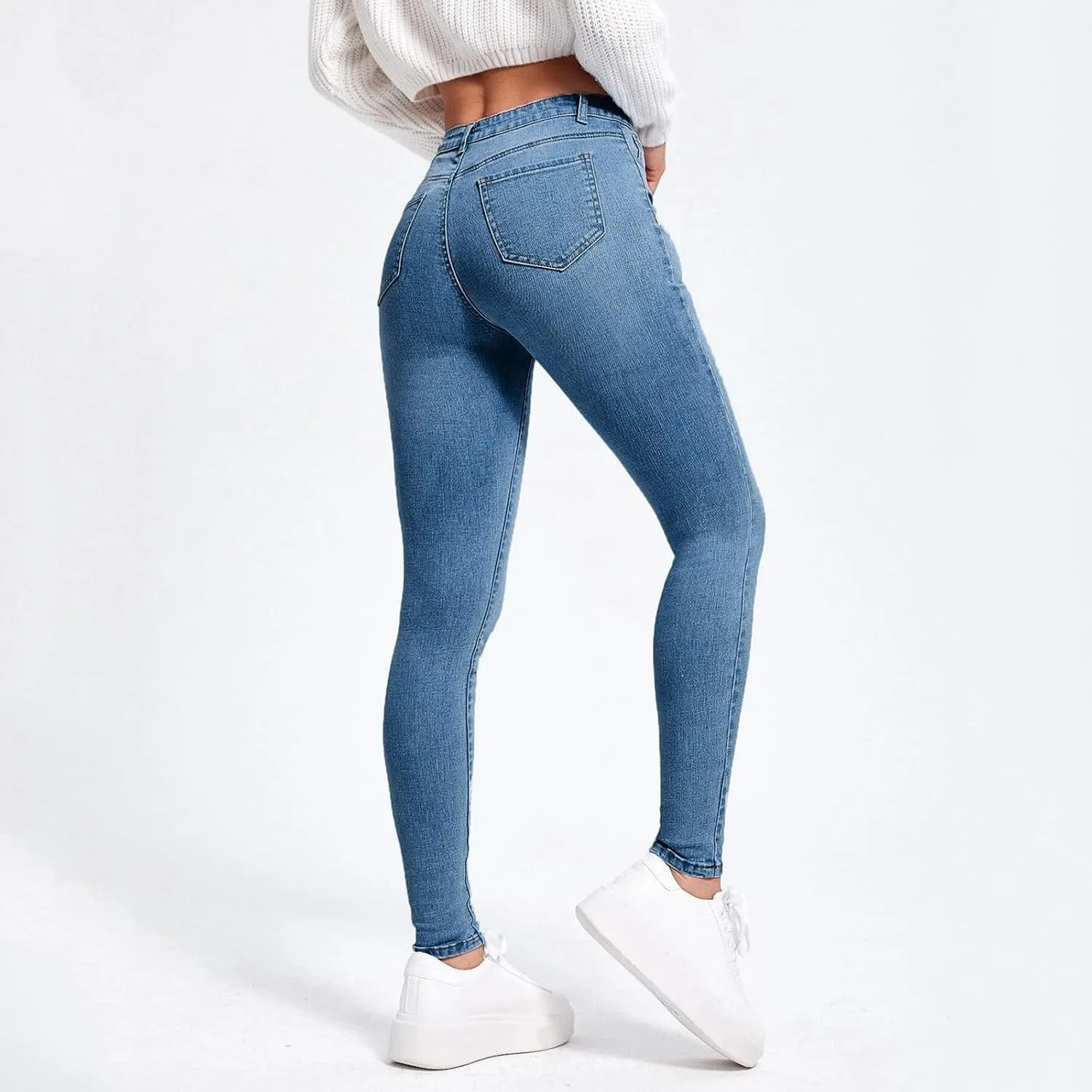 Женские джинсы-брюки slim high waist blue denim — фото 4