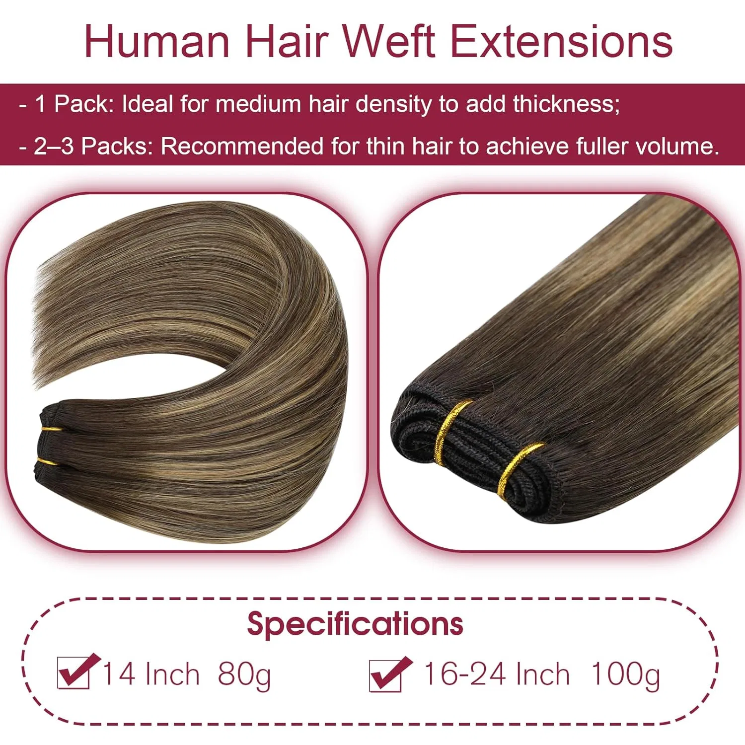 Наращивание волос Vivien Real Hair Wefts Extensions 35 см, темно-коричневый балаяж омбре карамельный блонд, 80 г Vivien, #4/27/4 — фото 4